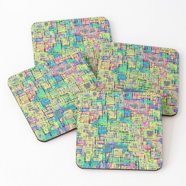 Item preview, geometric square shape abstract background in yellow green pink designed and sold by Mrvell.