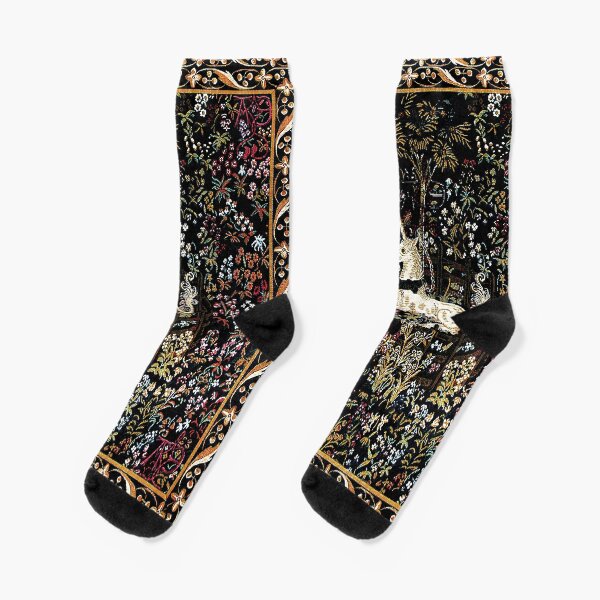 The Unicorn in Captivity Black Floral Tapestry Socks