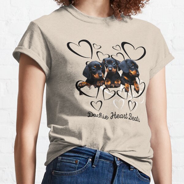 Dachie Heart Beats 3 Black & Tan Pups Classic T-Shirt