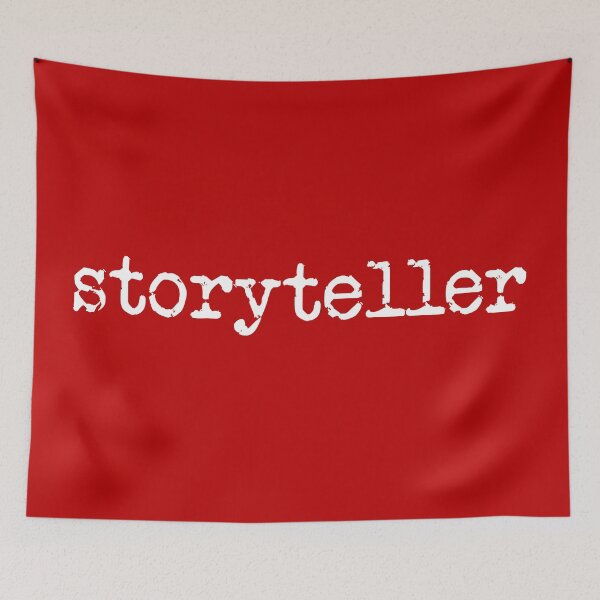 Item preview, storyteller in white on red designed and sold by TeaRoseWriter.