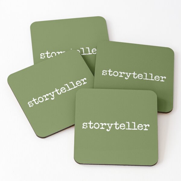 Item preview, storyteller in white on military green designed and sold by TeaRoseWriter.