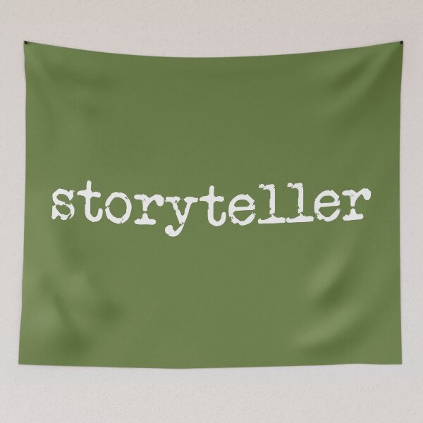 Item preview, storyteller in white on military green designed and sold by TeaRoseWriter.
