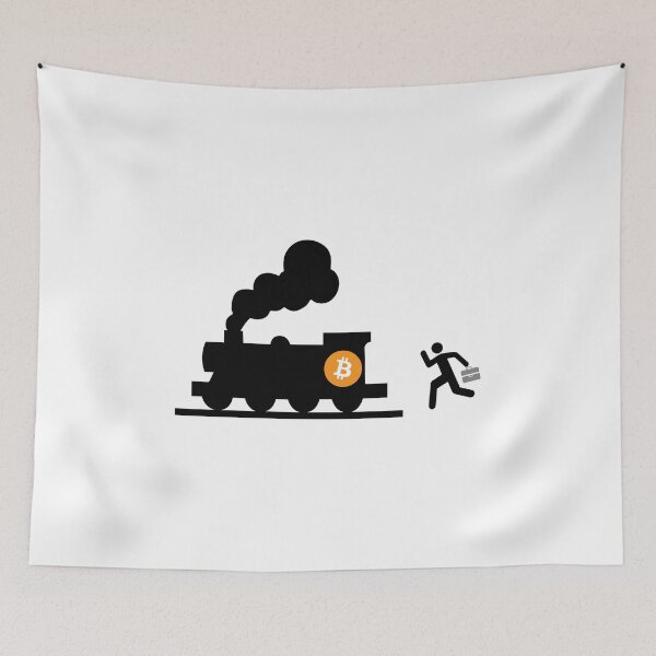 Item preview, bitcoin chasing the white train humor fun designed and sold by sex-sansbol.