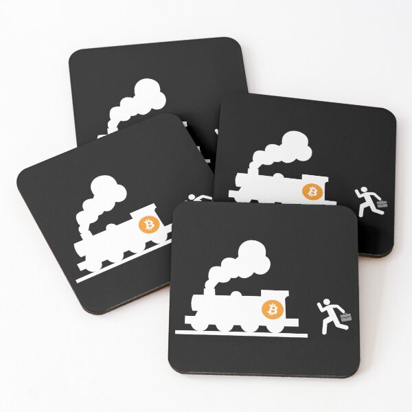 Item preview, bitcoin chasing the train black background humor fun designed and sold by sex-sansbol.