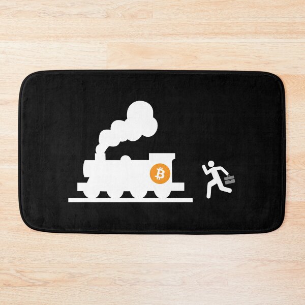 Item preview, bitcoin chasing the train black background humor fun designed and sold by sex-sansbol.