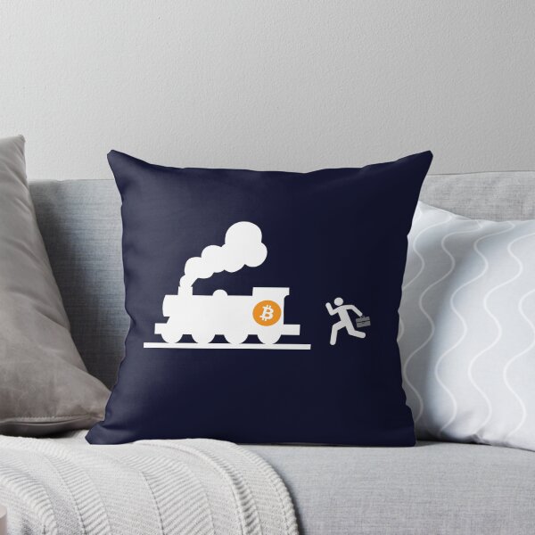 Item preview, bitcoin chasing the train navy blue background humor fun designed and sold by sex-sansbol.