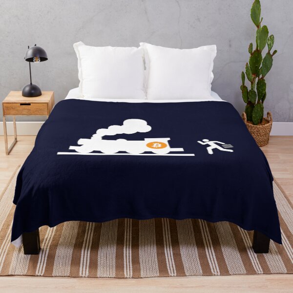 Item preview, bitcoin chasing the train navy blue background humor fun designed and sold by sex-sansbol.