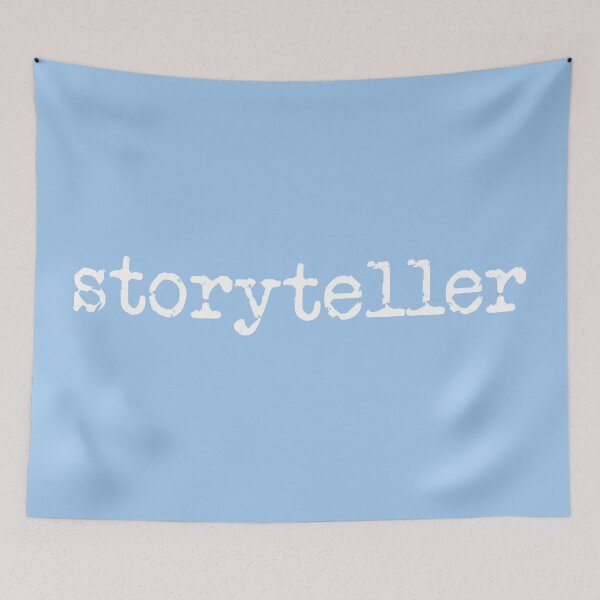 Item preview, storyteller in white on baby blue designed and sold by TeaRoseWriter.