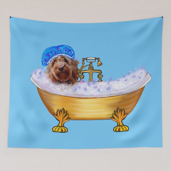 Item preview, Dog spa day- Cavapoo puppy in bubble bath. Cute cute cavalier king charles spaniel puppy love ! designed and sold by Artonmytee.
