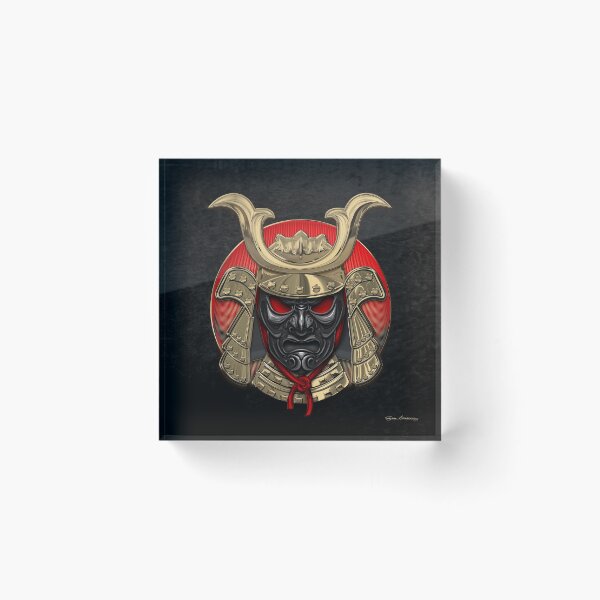 Item preview, Japanese Samurai Domaru Armor Headgear - Gold Samurai Helmet with Black Face Mask over Black Velvet designed and sold by Serge Averbukh Art Studio.