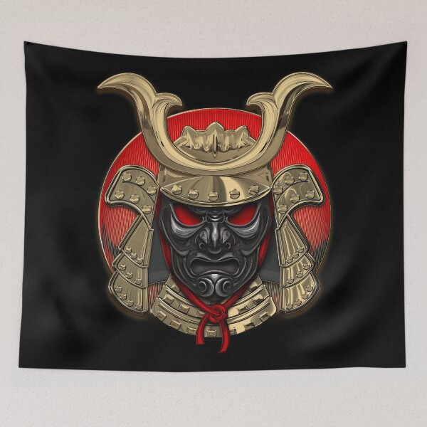 Item preview, Japanese Samurai Domaru Armor Headgear - Gold Samurai Helmet with Black Face Mask over Black Velvet designed and sold by Serge Averbukh Art Studio.