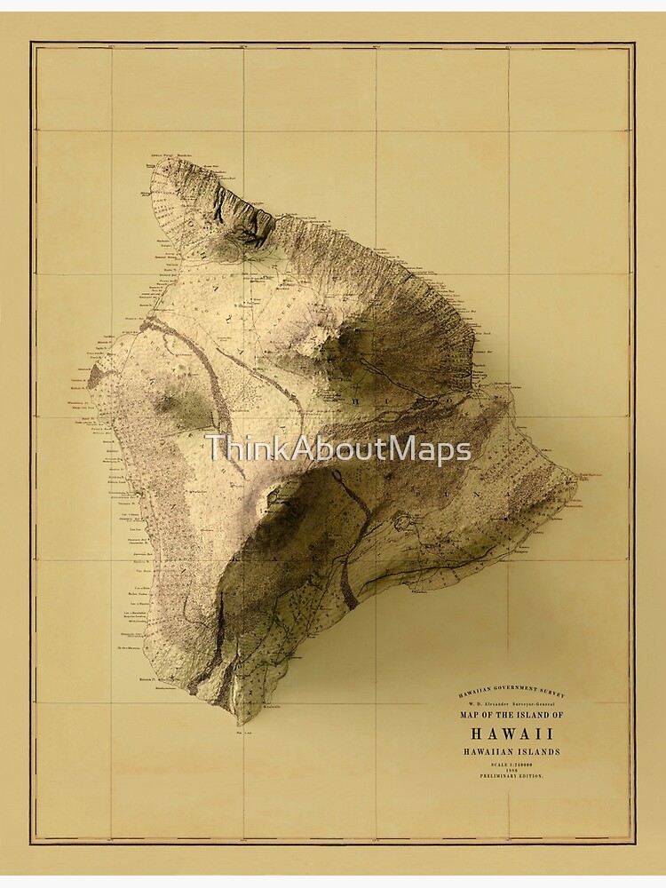 "1886 Hawaii Island Relief Map 3D digitally-rendered" Photographic