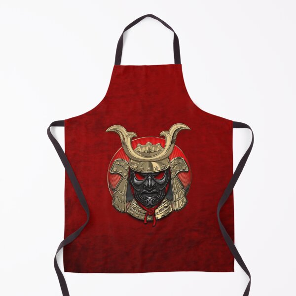Item preview, Japanese Samurai Domaru Armor Headgear - Gold Samurai Helmet with Black Face Mask over Red Velvet designed and sold by Serge Averbukh Art Studio.