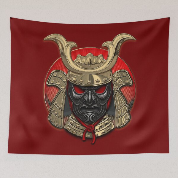 Item preview, Japanese Samurai Domaru Armor Headgear - Gold Samurai Helmet with Black Face Mask over Red Velvet designed and sold by Serge Averbukh Art Studio.