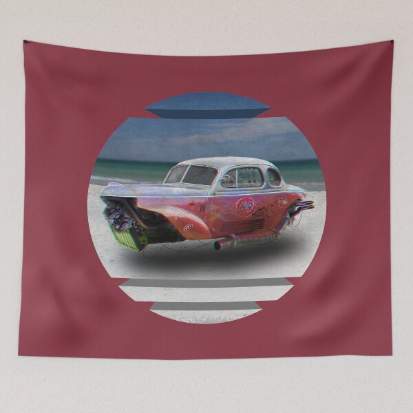Item preview, retrofuturistic hot rod hovercar at the beach designed and sold by dominic0925.