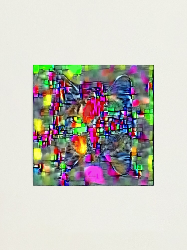 Alternate view of Artificial neural style Cubism mirror cat Photographic Print