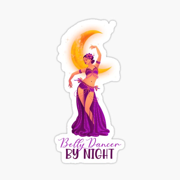Vista previa del artículo con la obra «¡Bailarina del vientre de noche! (morado/naranja sobre azul marino)», diseñado y vendido por PawsitiveMum.