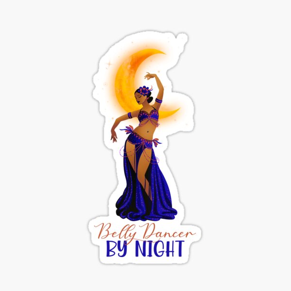 Vista previa del artículo con la obra «¡Bailarina del vientre de noche! (Azul/naranja sobre negro)», diseñado y vendido por PawsitiveMum.