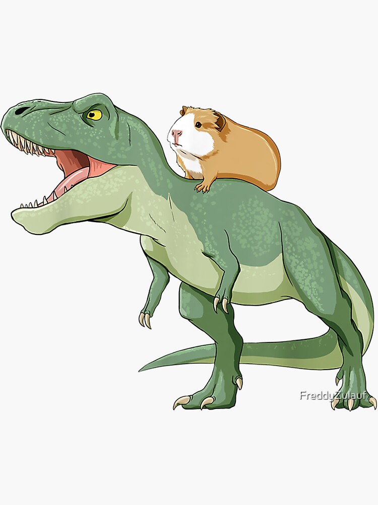 Discover Funny Guinea Pig Riding T Rex Dinosaur Sticker