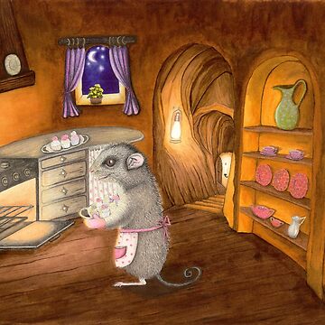 Artwork thumbnail, POPPY THE PYGMY POSSUM - Baking Cupcakes - Watercolour Illustration by Inma Vassar