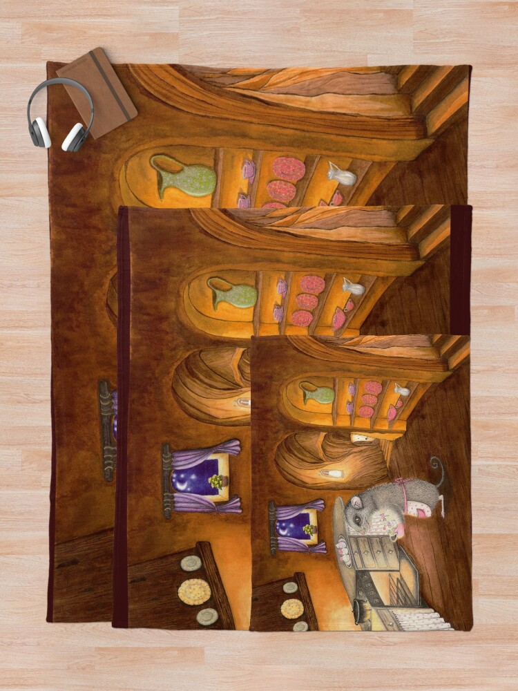Thumbnail 5 of 6, Throw Blanket, POPPY THE PYGMY POSSUM - Baking Cupcakes - Watercolour Illustration designed and sold by InmaVassar.
