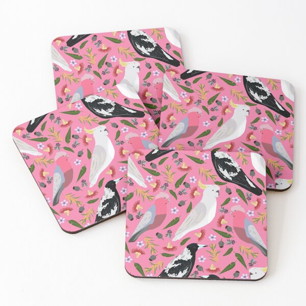 Item preview, Pink Gallah Australian Magpie Geraldton Sulfur Crested Cockatoo Wattle Red Gum Flowers designed and sold by Lozzie Eliza Designs.