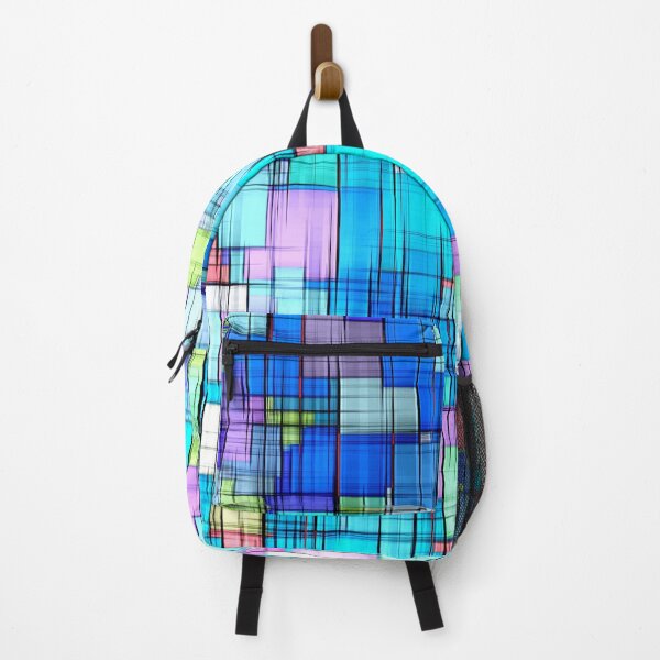 Item preview, geometric square line pattern abstract background in blue pink yellow designed and sold by Mrvell.
