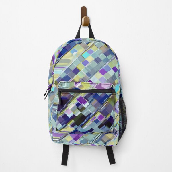 Item preview, colorful geometric square pixel pattern abstract in purple blue yellow designed and sold by Mrvell.