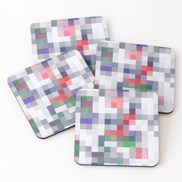Item preview, geometric square pixel pattern abstract in red purple green designed and sold by Mrvell.