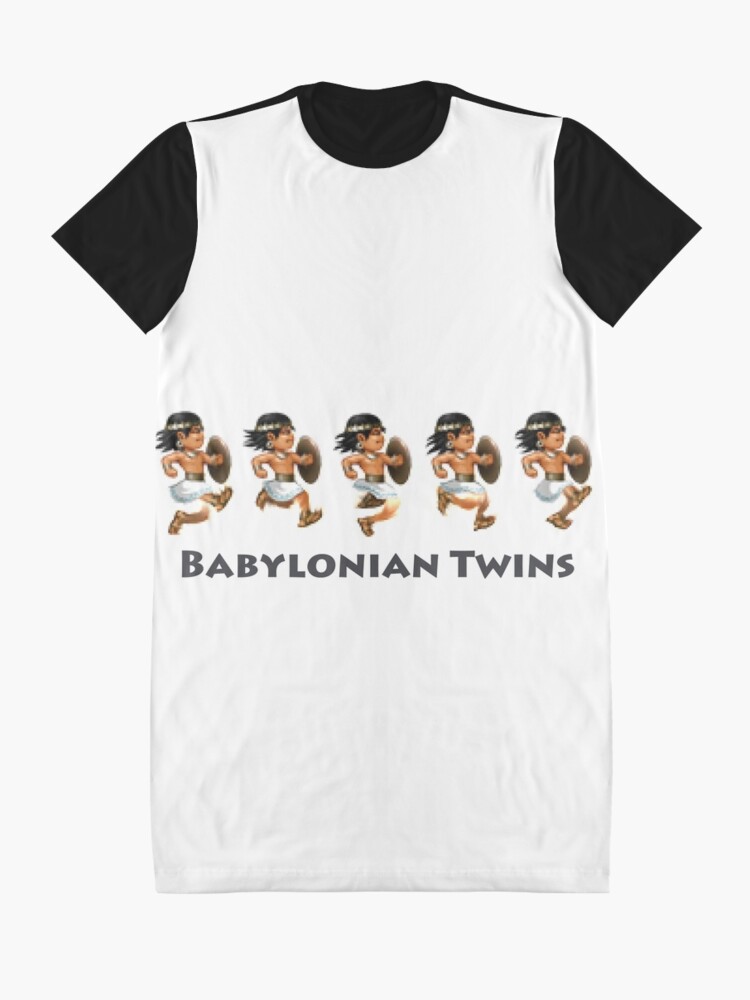 Alternate view of Basir sprinting in Babylonian Twins Graphic T-Shirt Dress
