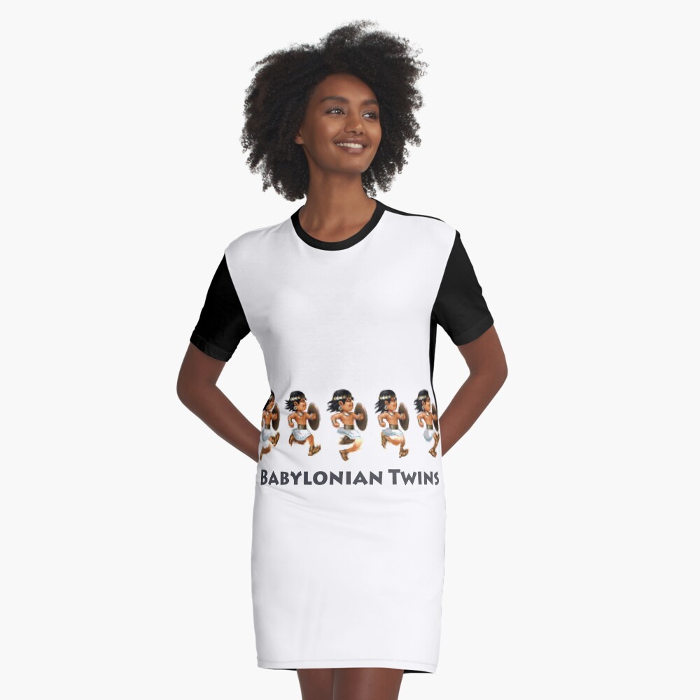 Basir sprinting in Babylonian Twins Graphic T-Shirt Dress