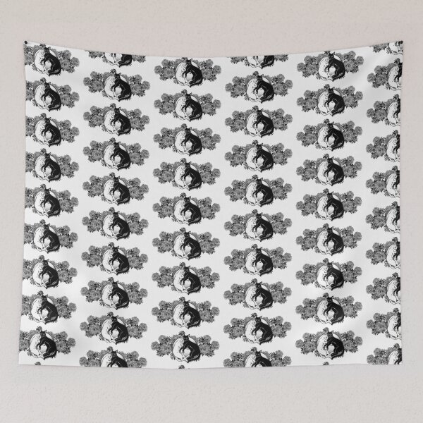 Item preview, Black and white cat dualism. Hug of opposites in a frame of flowers.  designed and sold by quantaarcana.