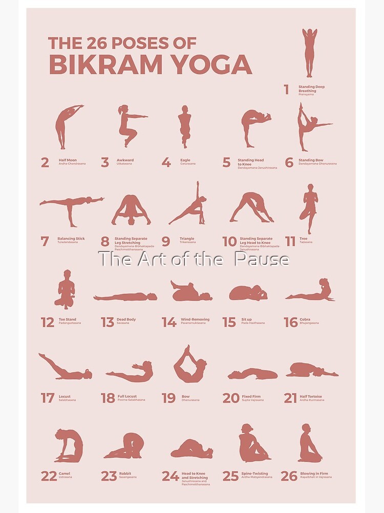 The 26 Poses of Bikram Yoga Peach Art Board Print for Sale by The