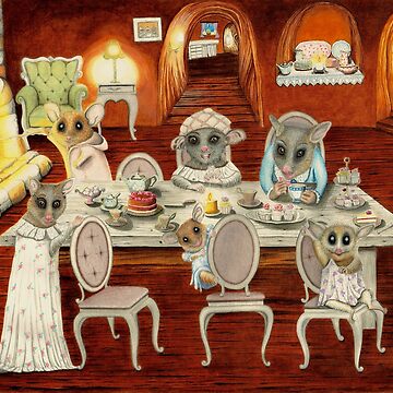 Artwork thumbnail, POPPY THE PYGMY POSSUM - Tea Party - Watercolour Illustration by Inma Vassar