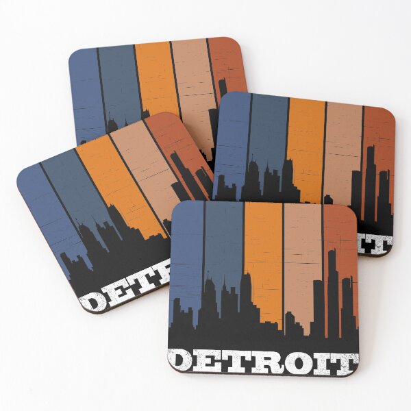 Item preview, Detroit city skyscraper skyline, Retro vintage vertical stripes designed and sold by GulQari.