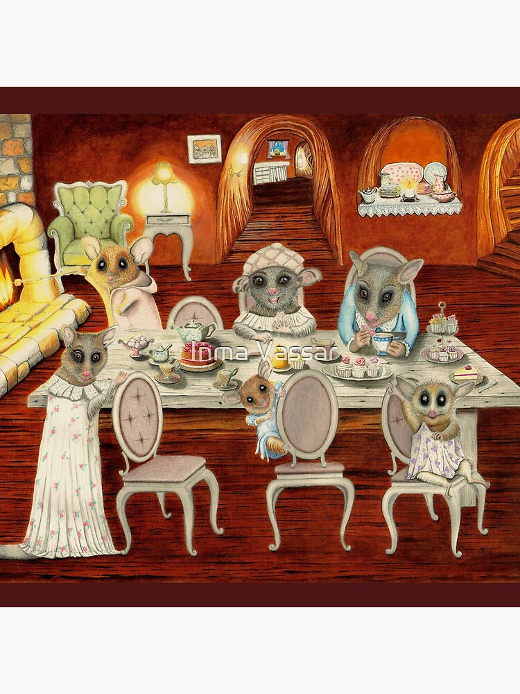 Thumbnail 4 of 4, Clock, POPPY THE PYGMY POSSUM - Tea Party - Watercolour Illustration designed and sold by InmaVassar.