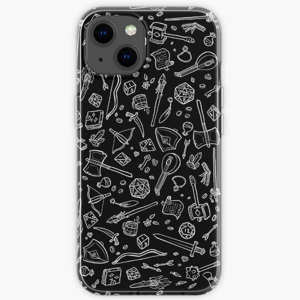 Dungeons and Dragons pattern white on black iPhone Soft Case