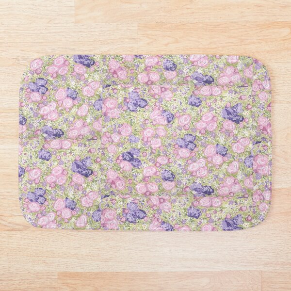 Pink Roses & Purple Flowers Chintz Pattern Bath Mat