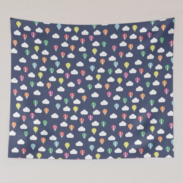 Item preview, Navy Blue with Multicoloured Hot Air Balloons and Clouds Design designed and sold by shadowbright.