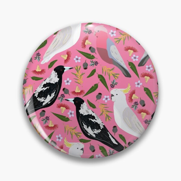 Item preview, Pink Gallah Australian Magpie Geraldton Sulfur Crested Cockatoo Wattle Red Gum Flowers designed and sold by Lozzie Eliza Designs.