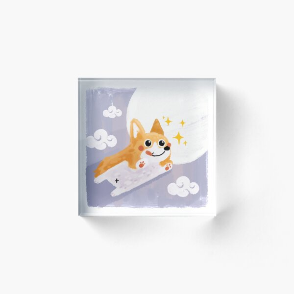 corgi jumps over the moon Acrylic Block