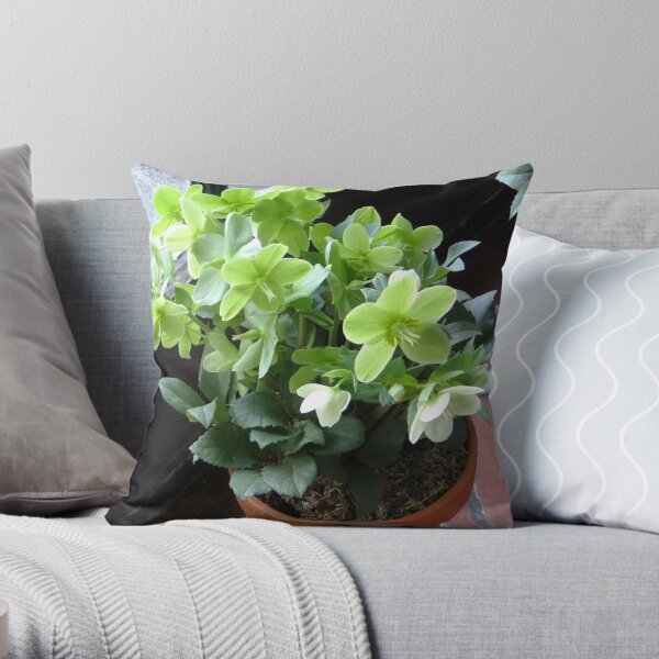 Green Blossoms Throw Pillow