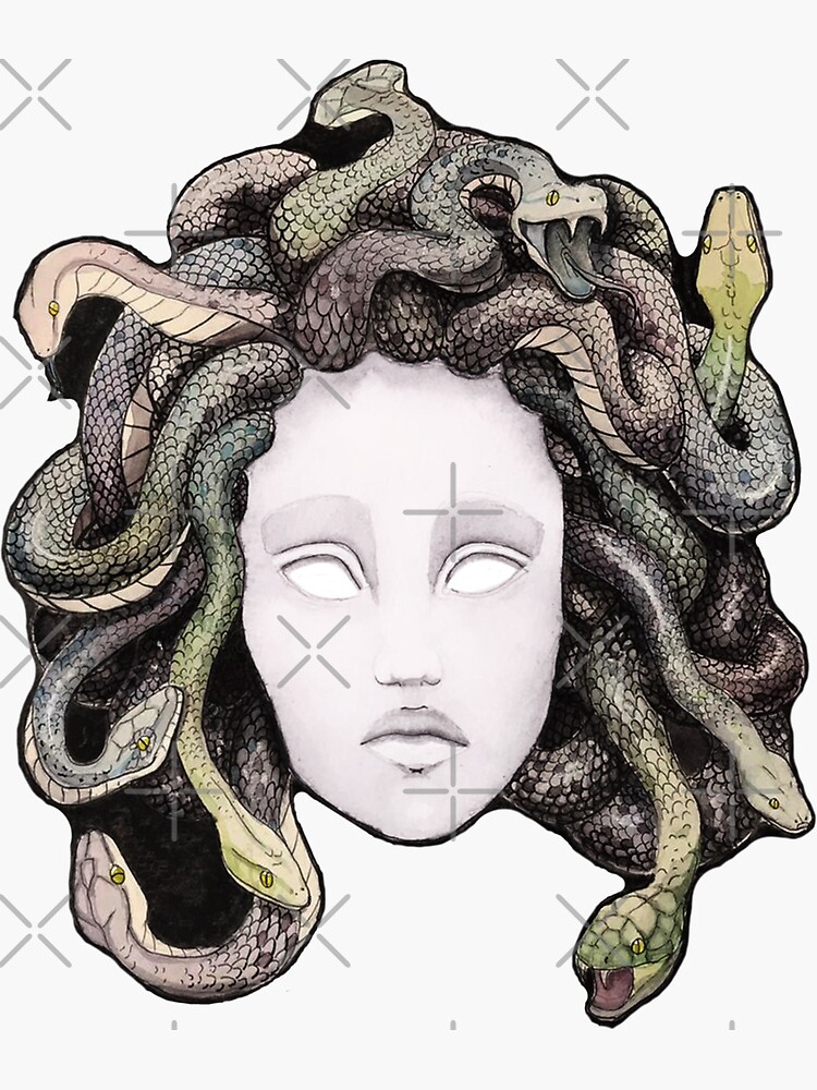 Coral and blue Medusa portrait Sticker for Sale by saraknid