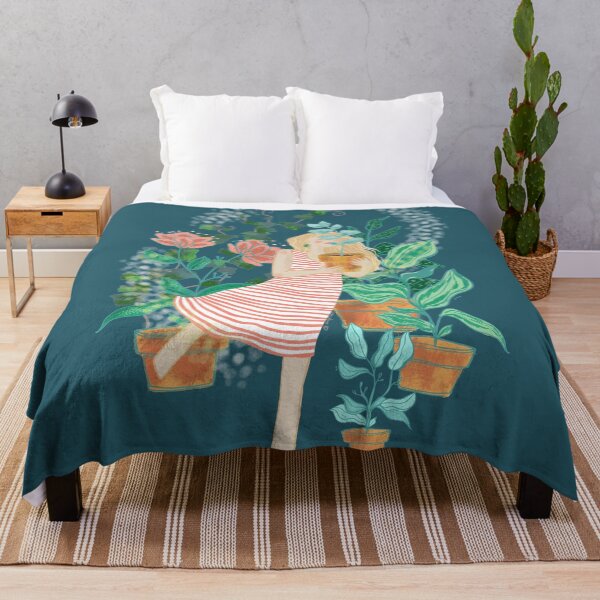 Item preview, Green Fingers girl hugging plant in a pot in her patio designed and sold by orangerinka.