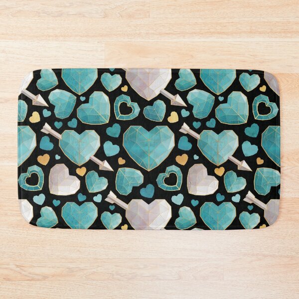 Item preview, Geometric Valentines // black background mint and aqua hearts golden lines designed and sold by SelmaCardoso.