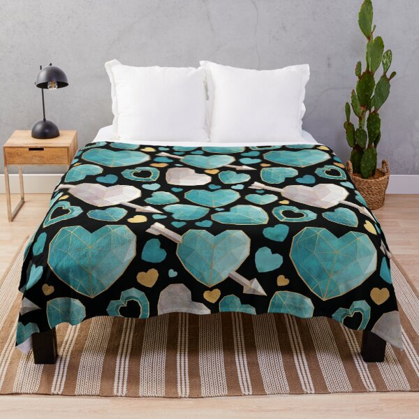 Item preview, Geometric Valentines // black background mint and aqua hearts golden lines designed and sold by SelmaCardoso.