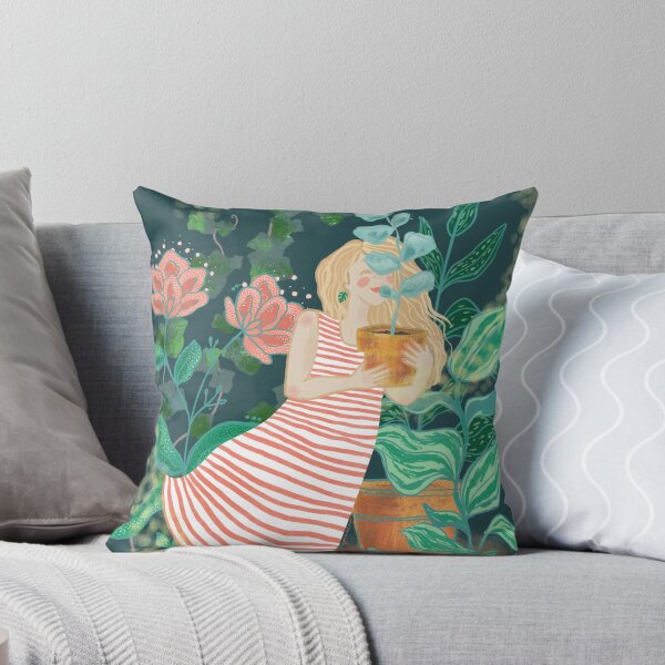 Item preview, Plant lover girl hugging plant in a pot in her patio designed and sold by orangerinka.