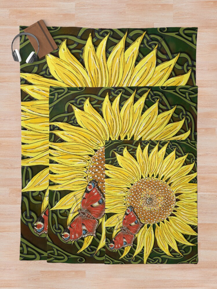 Alternate view of Celtic Sunflower & Peacock Butterfly Throw Blanket