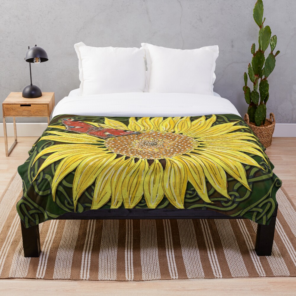 Celtic Sunflower & Peacock Butterfly Throw Blanket