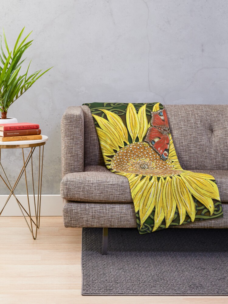 Alternate view of Celtic Sunflower & Peacock Butterfly Throw Blanket